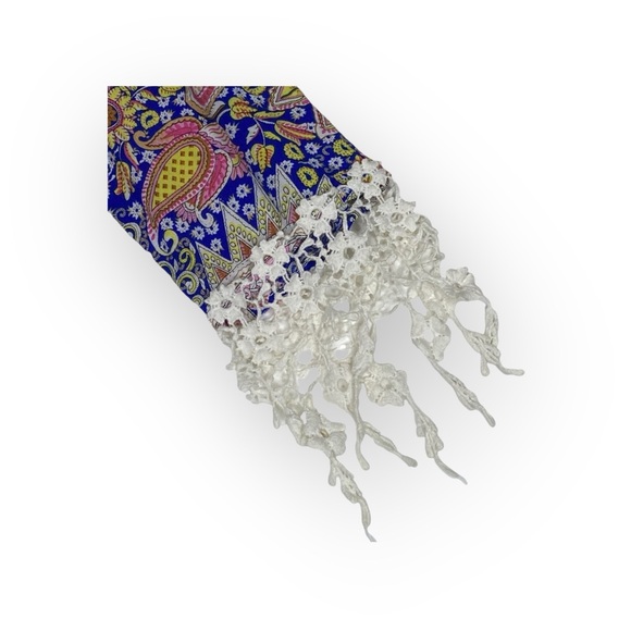 new Millau ꧁ Cold Shoulder Lace Fringe Festival Crop Top ꧁ Multicolor Print ꧂ XS - Picture 5 of 16